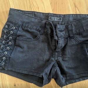 GUESS black laced up sides,  short shorts, w27 90s Y2K